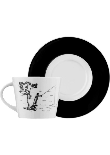 Porselen Centilmen Serisi 6 Kişilik 12 Parça Kahve Fincan Takımı Balıkçı, 100 ml