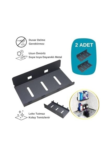 Yapışkanlı 2 Li Siyah Köşe Şampuan Tutucu, Banyo Düzenleyici, Mutfak ve Raf Düzenleyici modelleri