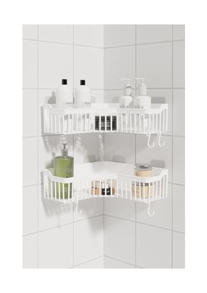 Home Banyor Köşe Yapışkanlı Banyo Rafı, 2'li Banyo Düzenleyici, Duvar Duş Rafı Bany Organizer Şampuanlık fiyatları