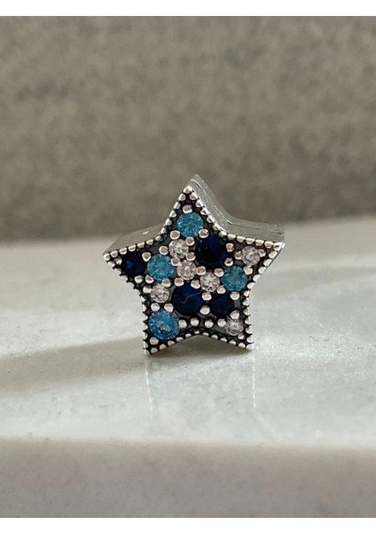 Mavi Yıldız Klipsli Gümüş Bileklik Charm Taşıyıcı fiyatları