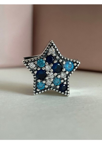 Mavi Yıldız Klipsli Gümüş Bileklik Charm Taşıyıcı indirimleri