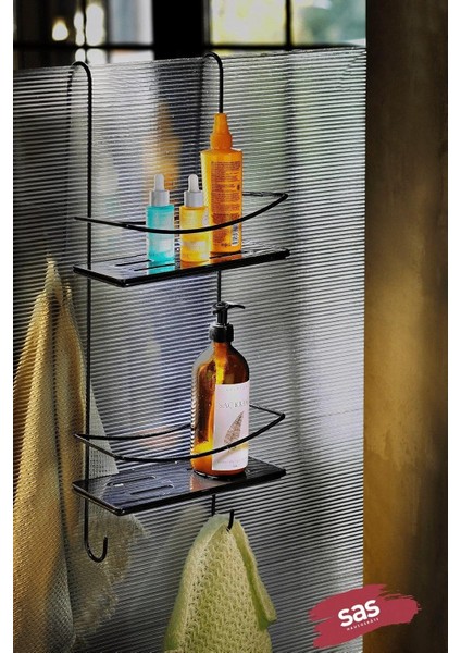 Haus Ömür Boyu Paslanmaz Kristal Raf Banyo Düzenleyici Şampuanlık Siyah Dşkss