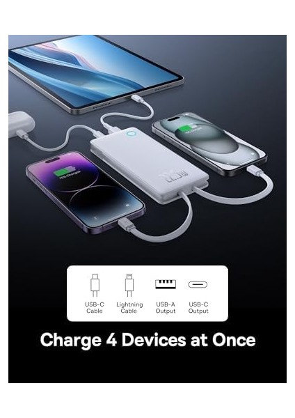 Airpow Lite Power Bank 10000MAH 22.5W Dual-Cable Moon White fiyatları