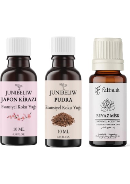 3lü Set Uçucu Koku Yağı Difüzör Kurutma Topu Buhurdanlık Yağı Pudra Japon Kirazı Beyaz Misk 3X10ML