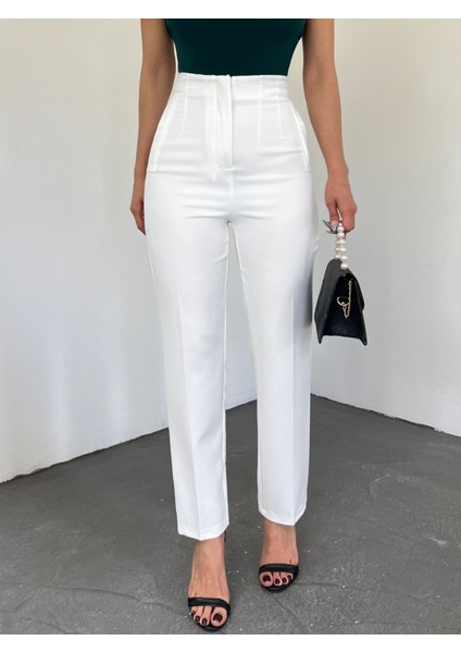 Pileli Havuç Pantolon -Beyaz