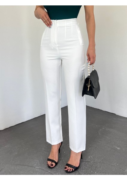 Pileli Havuç Pantolon -Beyaz fiyatları