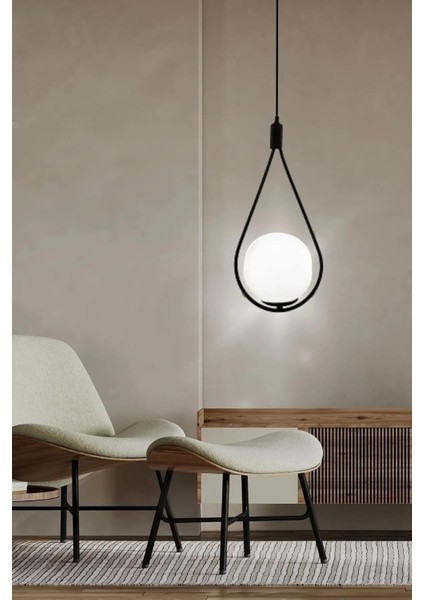 Beyaz Glop Camlı Avize Siyah Renk