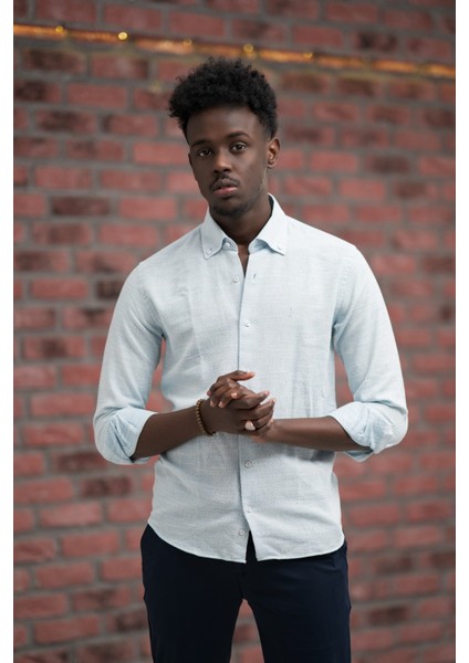Slimfit Hasır Dokuma Yaka Düğmeli Slimfit Gömlek