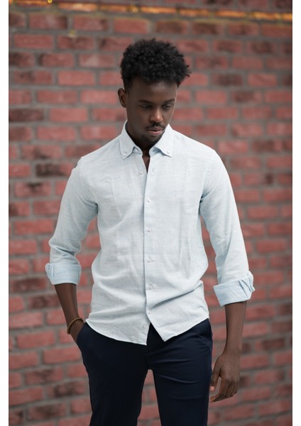 Slimfit Hasır Dokuma Yaka Düğmeli Slimfit Gömlek modelleri