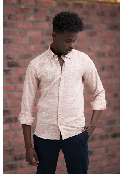 Slimfit Hasır Dokuma Yaka Düğmeli Slimfit Gömlek modelleri
