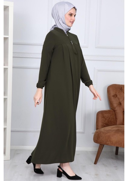 Medine Ipeği Tesettür Pile Detaylı Ferace MS-0165 Haki fırsatları
