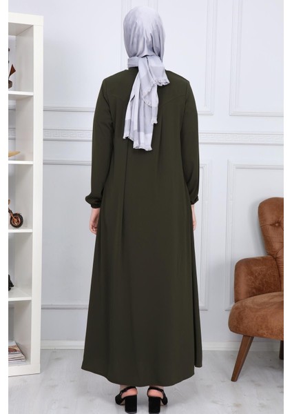 Medine Ipeği Tesettür Pile Detaylı Ferace MS-0165 Haki indirimleri