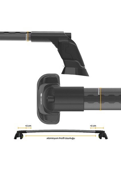 Fiat Qubo Turtle Ara Atkı Taşıyıcı Bar 2008-2017 Arası Uyumlu - Turtle Air3 Siyah modelleri
