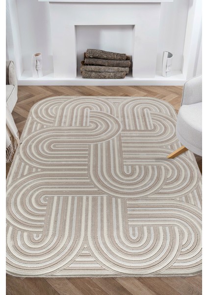 Amorf AR005 Krem Yumuşak Dokulu Salon Mutfak Koridor Oturma Odası Yolluk Halı Makine Halısı