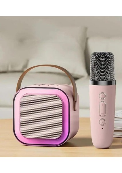 K12 Taşınabilir Şarjlı Bluetooth Karaoke Mini Mikrofon ve Hoparlör Seti - Pembe fiyatları
