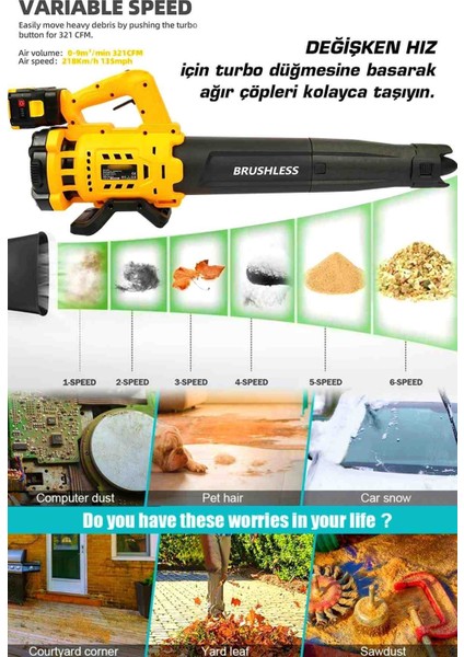 Çift Batarya 6 Kademeli Turbolu Hava Körük Yaprak Hava Üfleme Makinesi Sarı fiyatları