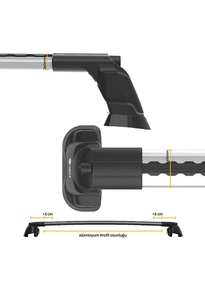 Ford Kuga (C520) Turtle Ara Atkı Taşıyıcı Bar 2013-2019 Arası Uyumlu - Turtle Air3 Gri modelleri