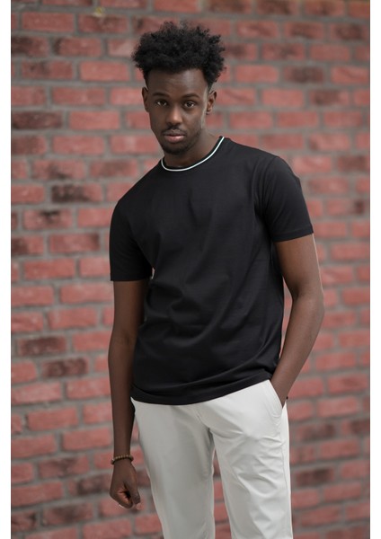 Sıfır Yaka Merserize Pamuklu Ince Kumaş Regular Fit T-Shirt