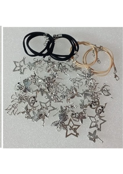 ( 50 x Adet ) 1 Set Antik Gümüş Melek & Peri Bileklik & Küpe & Kolye Ucu