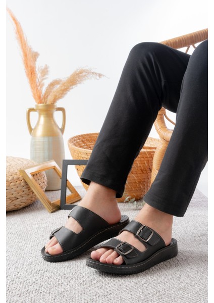 Günlük Rahat Anatomik Yumuşak Taban Şık Tokalı Erkek Dış Mekan Terlik