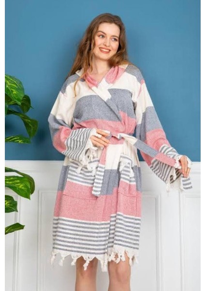 Bohem Tarz Unisex Renkli Ekoseli Peştemal Bornoz – %100 Pamuklu, Ince, Hafif ve Emici modelleri