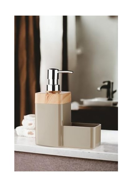 Bambu Desen Kapaklı Hazneli Sıvı Sabunluk Tezgah Üstü Mutfak Banyo Deterjanlık Fırça Sünger Dahil Değildir (Krem) modelleri
