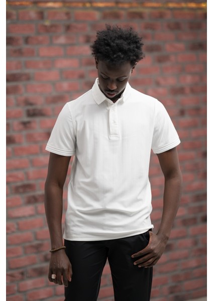 Regular Fit Likralı Kendinden Çizgili Polo Yaka T-Shirt modelleri