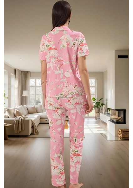 Kadın Çiçekli Desenli Pamuklu Kısa Kollu Pijama Takımı Profesyonel Görünüm Özenle Seçilmiş modelleri