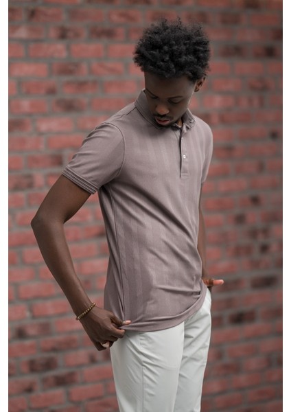 Regular Fit Likralı Kendinden Çizgili Polo Yaka T-Shirt fiyatları