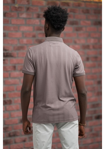 Regular Fit Likralı Kendinden Çizgili Polo Yaka T-Shirt fırsatları