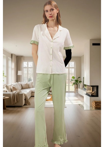 Kadın Leopar Desenli Pamuklu Pijama Takımı Regular Kalıp Rahat Ev Giyim Yüksek Kalite ve Şık