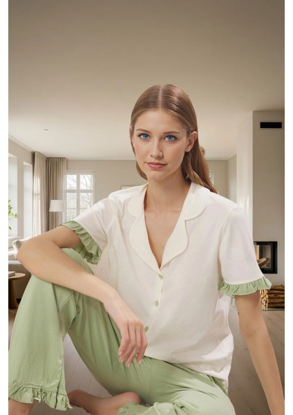 Kadın Leopar Desenli Pamuklu Pijama Takımı Regular Kalıp Rahat Ev Giyim Yüksek Kalite ve Şık fiyatları