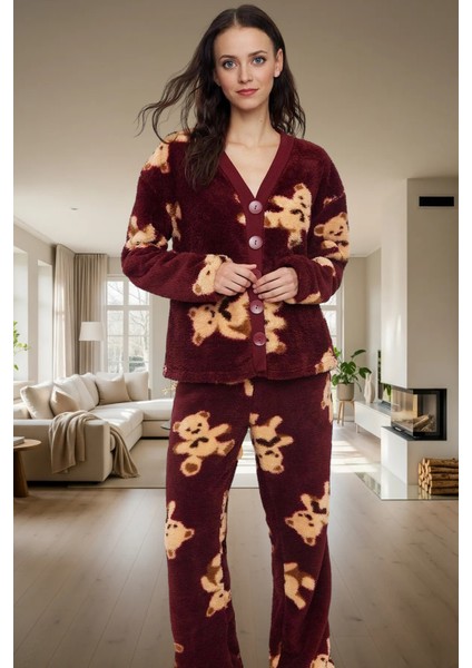 Kadın Ayıcıklı Wellsoft Kışlık Pijama Takımı Regular Kalıp Yüksek Kalite Modern Stil Özel Tasarım