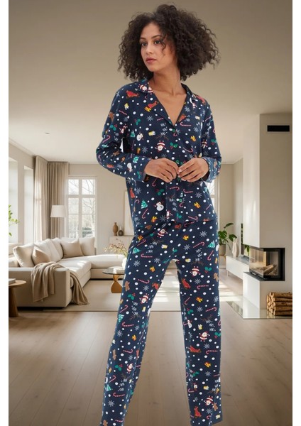 Kadın Kışlık Baskılı Pamuklu Pijama Takımı Rahat Kalıp Uzun Paça Homewear Yüksek Kalite Konforlu Kesim fiyatları