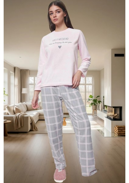 Kadın Kışlık Polar Pijama Takımı Ekoseli Pantolon Uzun Kollu Mükemmel Uyum Trend Tasarım