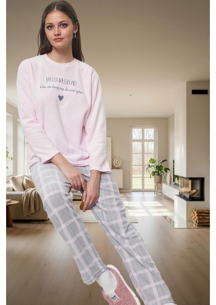 Kadın Kışlık Polar Pijama Takımı Ekoseli Pantolon Uzun Kollu Mükemmel Uyum Trend Tasarım fiyatları