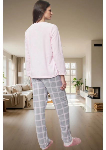 Kadın Kışlık Polar Pijama Takımı Ekoseli Pantolon Uzun Kollu Mükemmel Uyum Trend Tasarım modelleri