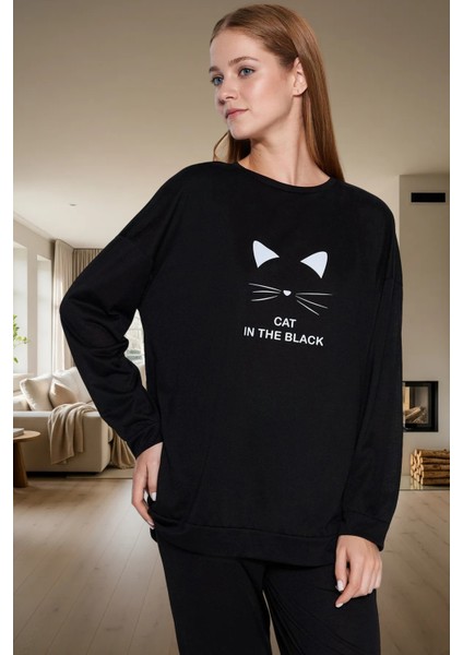 Kadın Baskılı Pijama Takımı Pamuklu Örme Kumaş Rahat Ev Giyim Modern Stil Profesyonel Görünüm