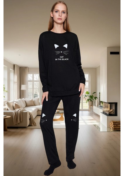 Kadın Baskılı Pijama Takımı Pamuklu Örme Kumaş Rahat Ev Giyim Modern Stil Profesyonel Görünüm fiyatları