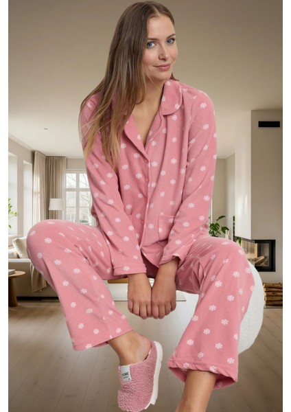 Kadın Kışlık Polar Örme Pijama Takımı Baskılı Desenli Uzun Paça Yüksek Kalite Rahat ve Şık fiyatları