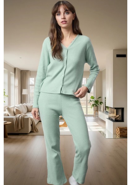 Kadın Kaşkorse Örme Pijama Takımı Kış Mevsimi Için Rahat Uyku Günlük Kullanım fiyatları
