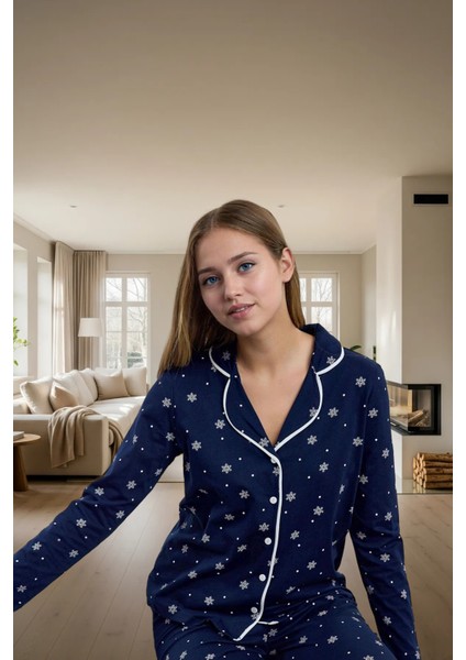 Kadın Kışlık Pamuklu Pijama Takımı Biyeli Desenli Rahat Ev Giyim Seti Günlük Kullanım Için fiyatları