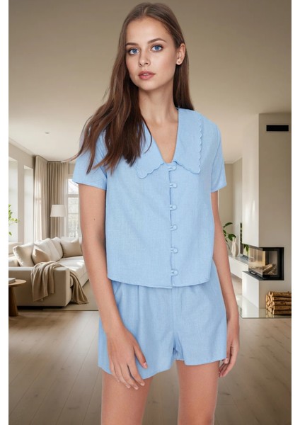 Kadın Pamuklu Regular Kalıp Kısa Kollu Gömlek Yaka Pijama Takımı Rahat Kullanım Özenle Seçilmiş fiyatları