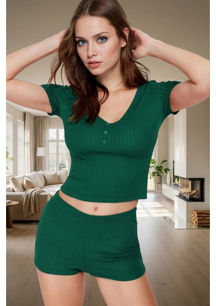 Kadın Yazlık Kısa Kollu Regular Kalıp Pamuk Polyester Pijama Takımı Kaliteli Işçilik Uzun Ömürlü