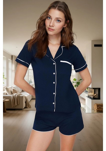 Kadın Pamuklu Kısa Kollu Regular Pijama Takımı Homewear Yazlık Kaliteli Işçilik Günlük Kullanım Için
