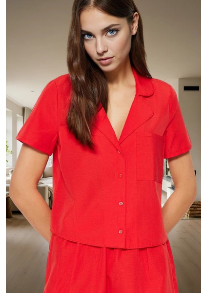 Kadın Terrycotton Pijama Takımı Şortlu Kısa Kollu Rahat Uyku Günlük Kullanım Için