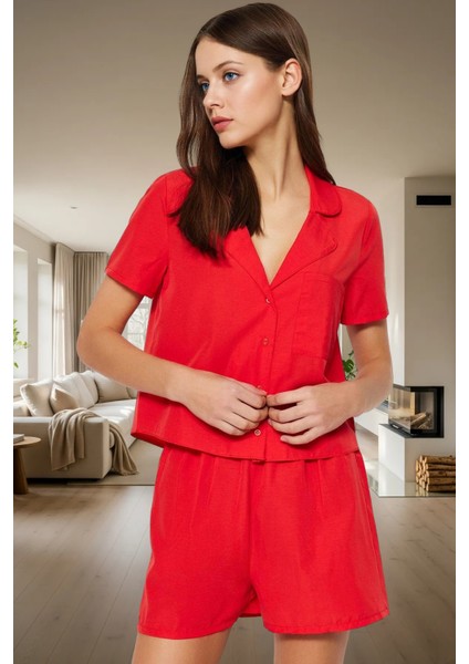 Kadın Terrycotton Pijama Takımı Şortlu Kısa Kollu Rahat Uyku Günlük Kullanım Için fiyatları