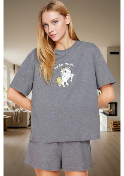 Kadın Melanj Baskılı Pijama Takımı Regular Kalıp Kısa Kollu Yazlık Günlük Kullanım Için Yüksek Kalite fiyatları