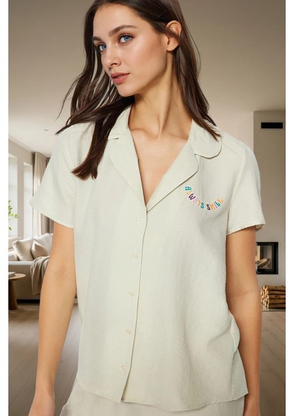 Kadın Nakışlı Saten Pijama Takımı Rahat Yazlık Ev Giyim Seçkin Malzeme Uzun Ömürlü fiyatları