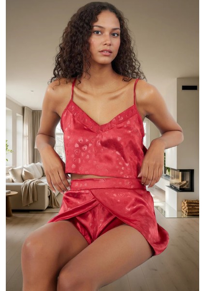 Kadın Saten Pijama Takımı Ince Askılı V Yaka Regular Kalıp Rahat Kullanım ve Şık fiyatları